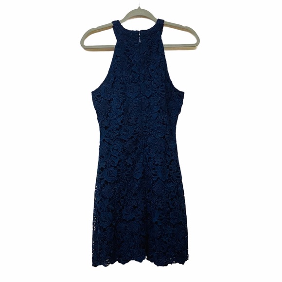 Lulus Love Poem Navy Blue Lace Mini Dress Halter - Picture 6 of 7